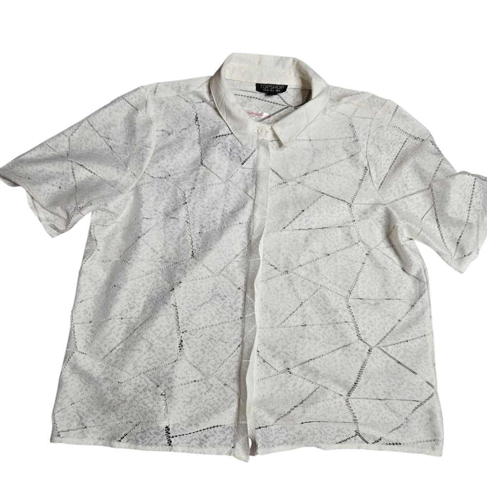 Topshop White Geometric Short Sleeve Blouse